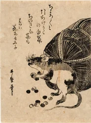 米の袋を持つ鼠