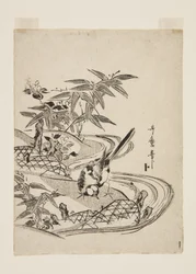 スズメ（カラー木版画