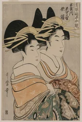 遊女春日野と玉屋の歌浜...、c。 1800。