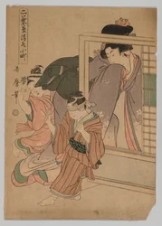 2人の子供とブラインドマンブラフを演奏する女性、1753-1806年。