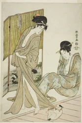 入浴後の 2 人の若い女性