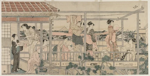 バルコニーで洗濯物を干す女性、1790年代初頭。