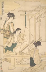 シルク布を織る女性、カリフォルニア州。 1800年。