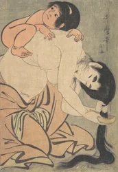 髪を梳く山姥と金時 1801年。