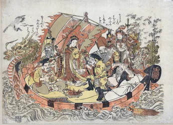 Sept Divinites du Bonheur - Seven Lucky Gods par Kitao, Shigemasa (1739-1820), before 1775 and 1780 - Colour Linocut, 32,6x46,1 - Private Collection
