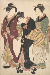 二人の芸者と一人のメイド、1790年頃。