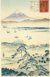清見潟の海岸からの富士山の眺め