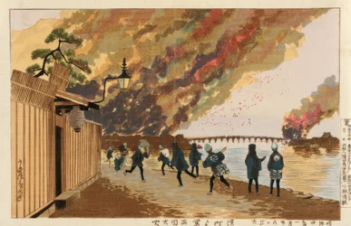 浜町から描かれた両国の大火事（1881年1月26日