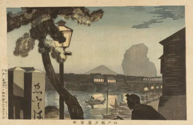 江戸橋から見た夕暮れの富士山