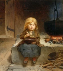 小さな女の子、暖炉のある部屋