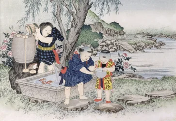 シリーズ「子供用ゲーム」の金魚、1888年（色の木版画）