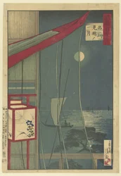De maan bij Shinagawa Shinagawa mikoshi no tsuki (title on object) Honderd gezichten op de provincie Musashi (series title) Musashi hyakkei no uchi (series title on object)