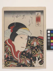 女性の役割の男性俳優の肖像 (カラー木版画)
