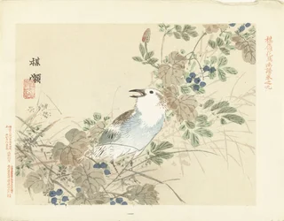 秋の草の間の鳴き鳥 梅嶺の花鳥画（連載タイトル） ばれい課長画譜