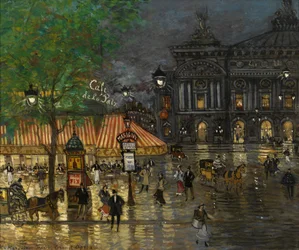 オペラ座、パリ - コンスタンチン・アレクセイヴィッチ・コロビンによる絵画 (1861-1939)、ボール紙に油彩 (45x54.5 cm)、ポスト印象派、20 世紀初頭 - 個人蔵