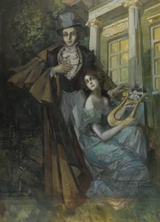 "Portrait of Alexander Pushkin (1799-1837) and his Muse" (Pushkin and the Muse) Konstantin Korovin (Constantin Korovine) (1861-1939) の絵画 1930年 - キャンバスに油彩 - サイズ 235,5x171 cm Private Collection
