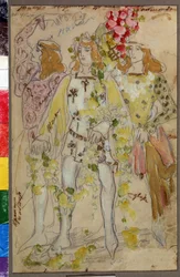 Alexandre (Alexander) Glazunov (Glazounov または Glazunoff または Glazunow) (1865-1936) によるバレエ Raimonda の衣装デザイン (A. Glazunov によるバレエ Raimonda の衣装デザイン)。 男性の衣装。 Konstantin Alexeyevich Korovin によるアートワーク (Constantin K