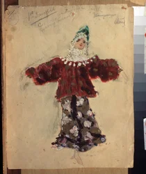 Cesare Pugni (1802-1870) によるバレエのせむしの子馬の衣装デザイン (C.Pugni によるバレエのせむしの子馬の衣装デザイン)。 コンスタンチン アレクセイヴィッチ コロビン (コンスタンチン コロビン) (1861-1939) の作品、紙に水彩