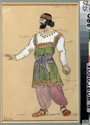 Georgui Sviridov (1915-1998) によるオペラ Snowstorm の衣装デザイン (G.Sviridov によるオペラ Snowstorm の衣装デザイン)。 Konstantin Alexeyevich Korovin (Constantin Korovin) (1861-1939) の作品、段ボールに水彩とグワッシュ
