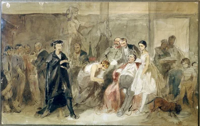 農奴劇場の舞台裏 - Konstantin Alexandrovich Trutovsky (Troutovsky) (1826-1893) の作品 - 農奴劇場の舞台裏 - 紙に水彩 - ロシア美術