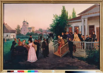 訪問者の出発 - Konstantin Alexandrovich Trutovsky (Troutovsky) (1826-1893) による絵画、キャンバスに油彩