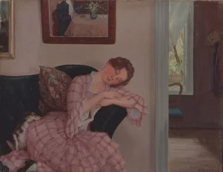 ピンク色の服を着た眠る貴婦人