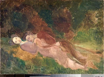 恋人 (恋人) - Konstantin (Konstantin) Andreyevich Somov (1869-1939) による絵画、キャンバスに油彩
