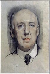 作家Fyodor Sologub（Fiodor Sologub）（1863-1927）の肖像（著者F. Sologubの肖像）。 コンスタンチン (コンスタンチン) アンドレエヴィッチ ソモフ (1869-1939) の作品、紙に水彩