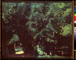 公園。 コンスタンチン（コンスタンチン）アンドレーエヴィッチ・ソモフ（1869-1939）による絵画、キャンバスに油彩