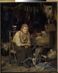 魔女。 Konstantin Apollonovich Savitsky（1844-1905）による絵画、キャンバスに油彩