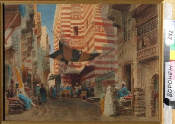 カイロ (エジプト) の路上で。 Konstantin Yegorovich Makovsky (Constantin Makovsky) (1839-1915) によるアートワーク、紙のアートワーク
