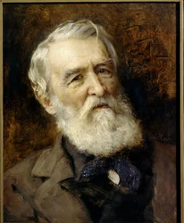 作家 Dmitri Grigorovich (1822-1899)、ロシアの作家の肖像画。 （作者ドミトリー・グリゴロビッチの肖像）コンスタンティン・イェゴロビッチ・マコフスキー（コンスタンティン・マコフスキー）（1839-1915）による絵画。 キャンバスに油彩。 サンクトペテルブルク、美術館 国立ロシア美術館