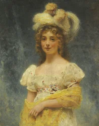 黄色のショールの女性の肖像画