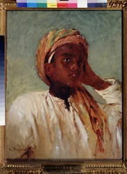 アラブのギャルソン（アラビアンボーイ）。 Konstantin Yegorovich Makovsky (Constantin Makovsky) (1839-1915) による絵画、huile sur toile