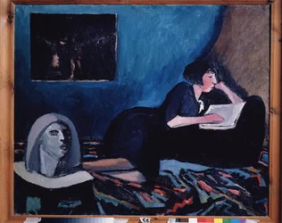 読書する女性（A Woman Reading）。 Konstantin Nikolayevich Istomin (1887-1942) による絵画、キャンバスに油彩 1931 ロシアの現代美術、20 世紀。 国立トレチャコフ美術館、モスクワ。