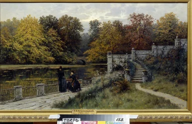 ワジェンキ公園 (ワルシャワ、ポーランド)。 Konstantin Yakovlevich Kryzhitsky（1858-1911）による絵画、キャンバスに油彩