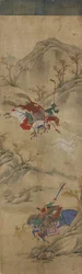 狩猟シーン（ウサギと神話上の動物を乗せた3人のライダー）（紙にトイレ）