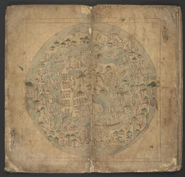 またはを追加します。 13138, No.10 世界地図、「用心堂」より (アトラス) 1726-86 (紙にインクとカラー)