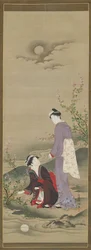 秋。月の反射を見つめる二人の女性 19世紀初頭