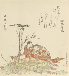 井戸の縁石のそばにいる二人の子供、1796年、辰の年。