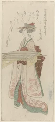 服の入ったトレイを持つ女性 重ね着の見せ方