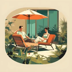 3 飲み物を飲みながら庭でくつろぐ友人たち 2 3