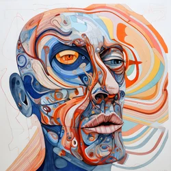 顔、目はスパイラル、鼻は鳥......。