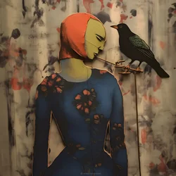 木の人形と鳥 3