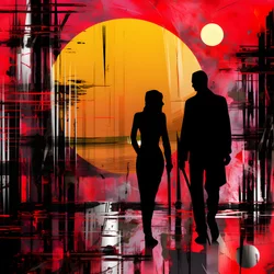 赤い服の男、オレンジと黒の服の女 1