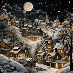 雪に覆われた夜の村 2