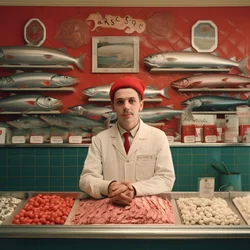 1950年代のポーランドの魚屋のシュールなイメージ 1