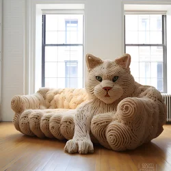 リアルなリビングルームに巨大なかぎ針編みの猫 1