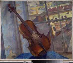 バイオリン。 Kuzma Sergeevich Petrov Vodkin (Petrov-Vodkin) (Kouzma Petrov Vodkin) (Petrov-Vodkin) (1878-1939)、キャンバスに油彩による絵画