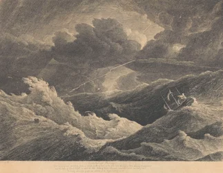 1804年、マダガスカルと喜望峰の間で暴風雨に遭い、インディアマン船「プリンス・オブ・ウェールズ号」が全損した際に描かれたスケッチより（エッチング）。